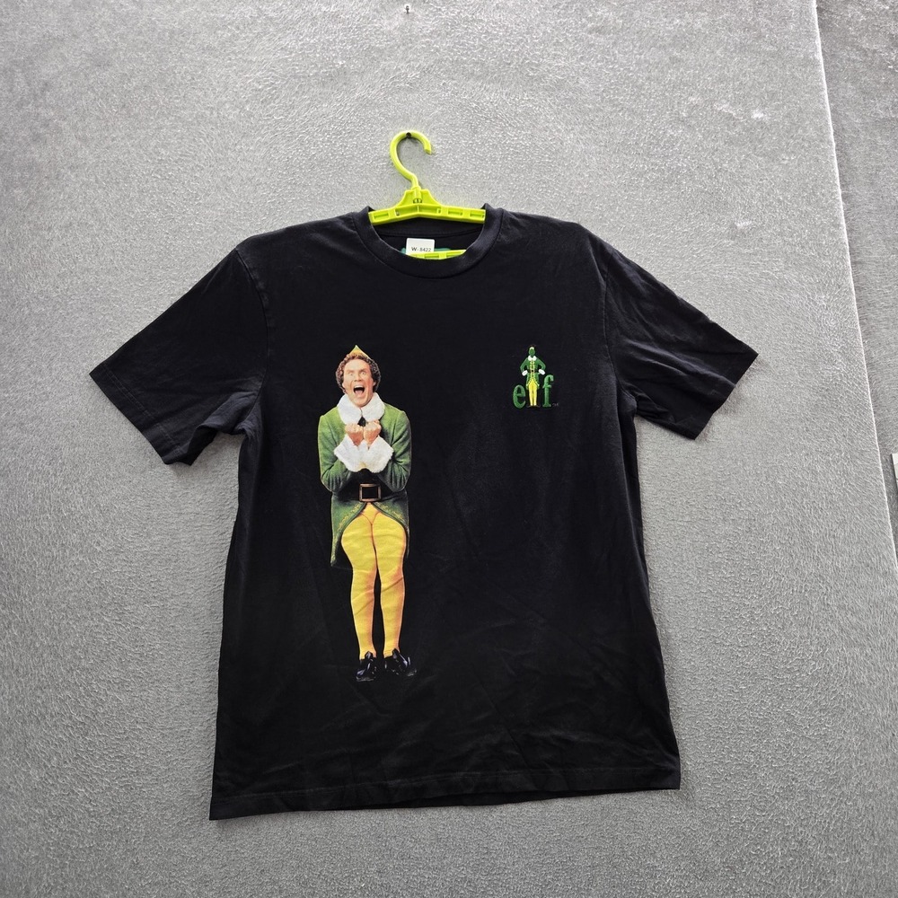 Elf Holiday Men Shirt X-LARGE Black Graphic‎ Elf Spellout Holiday Print